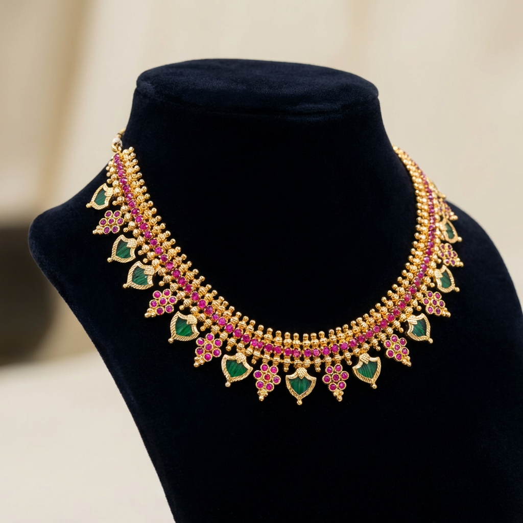 Gold plated Palaka Necklace with Ruby Stone