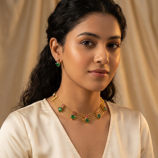 Gold plated palaka choker Necklace set