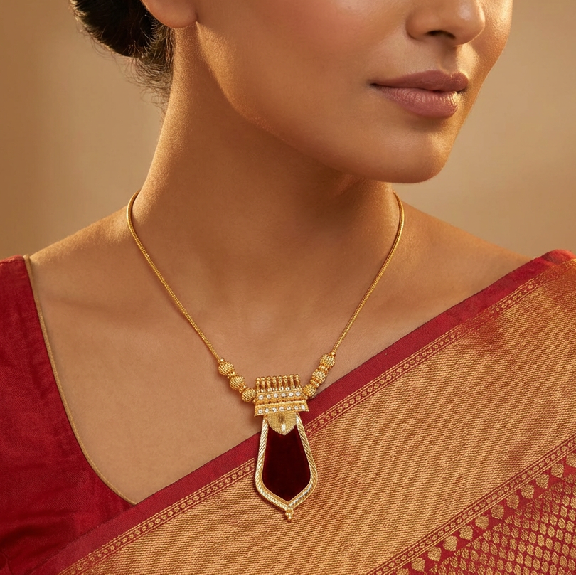 Gold plated Green Palaka Pendant Necklace