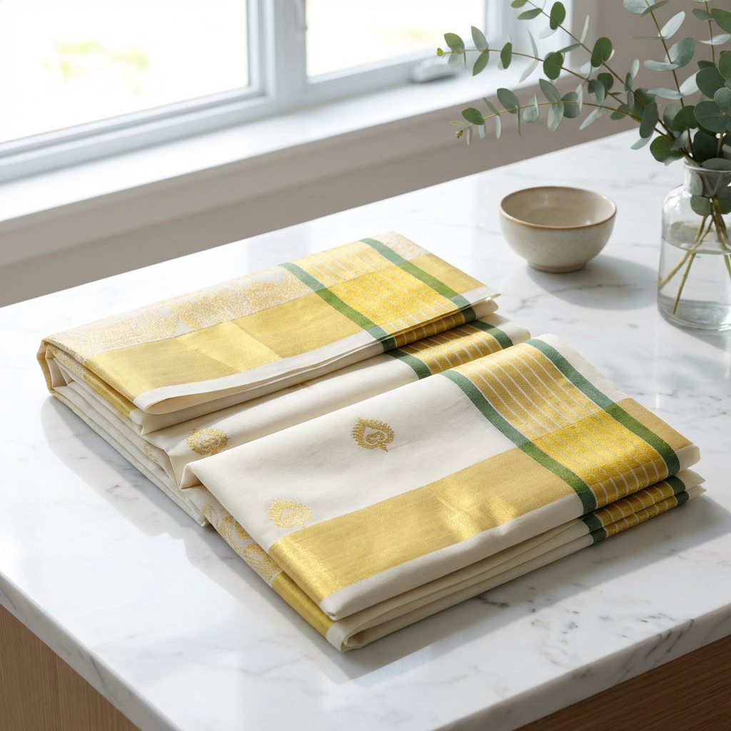Divine Gold Premium Kerala Kasavu Saree with Radha Krishna Weave