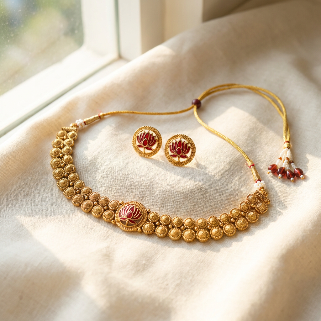 Lotus Pendant Choker set
