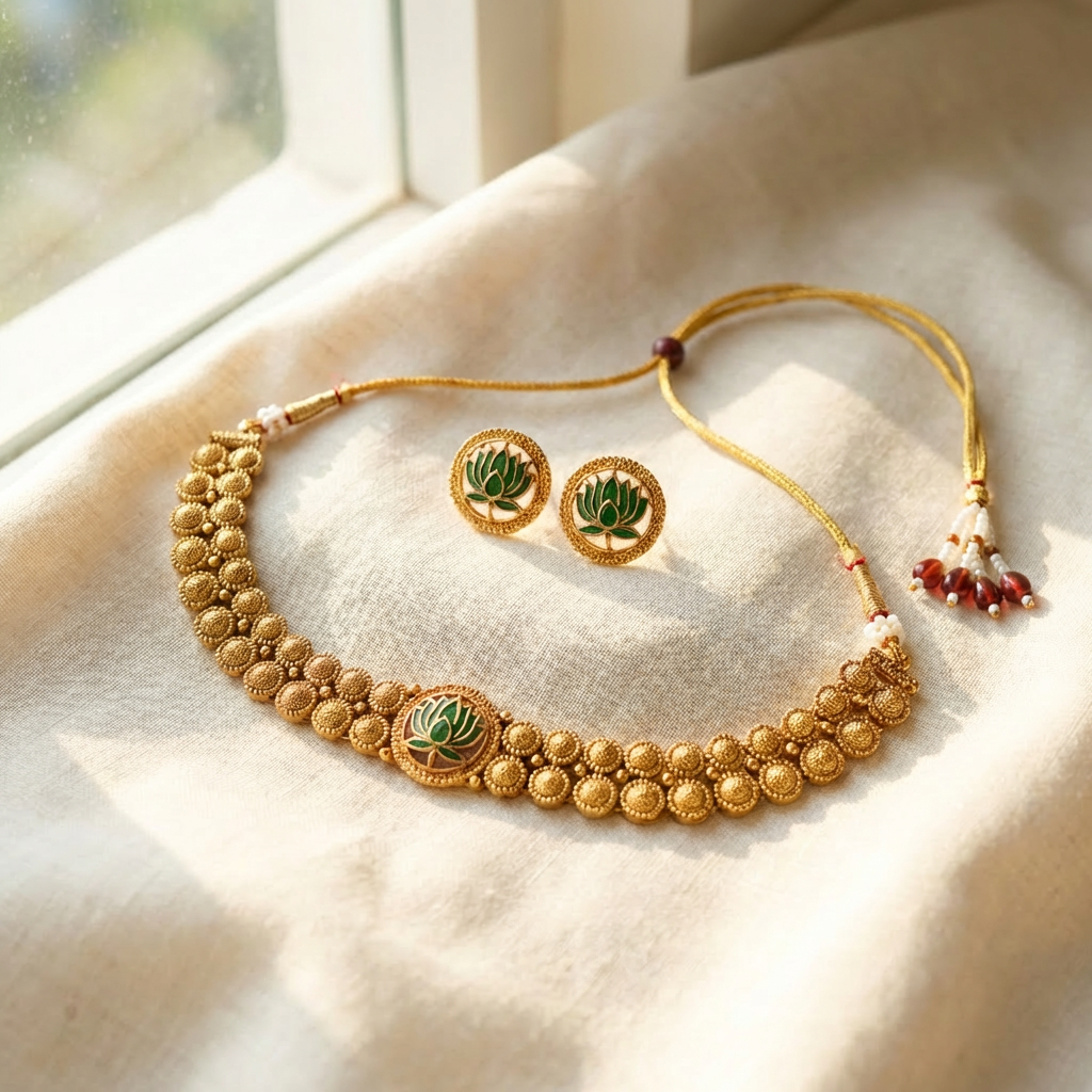 Lotus Pendant Choker set
