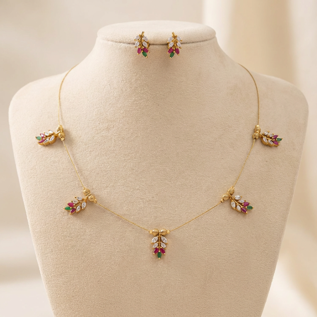 Invisible necklace set with stones