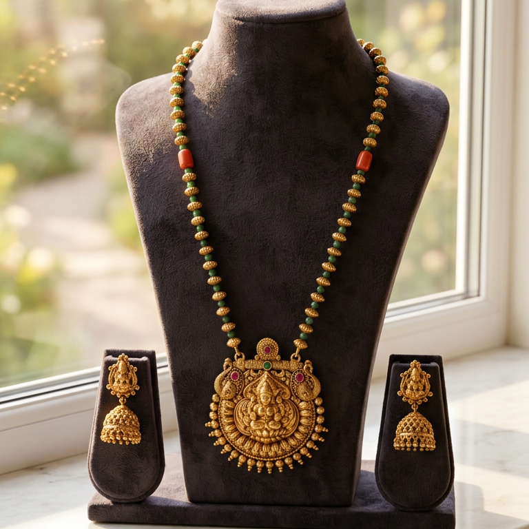 Lakshmi Pendant short necklace set(16 inch)