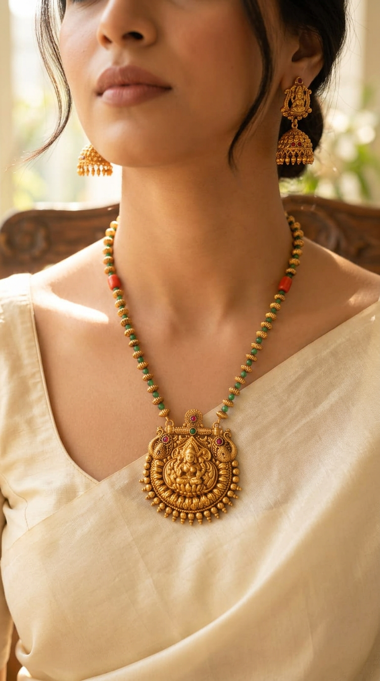 Lakshmi Pendant short necklace set(16 inch)