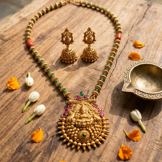 Lakshmi Pendant short necklace set(16 inch)