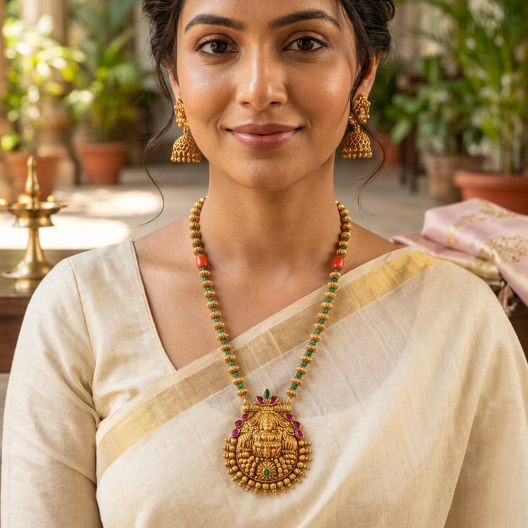 Lakshmi Pendant short necklace set(16 inch)