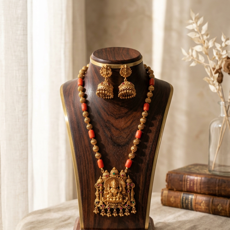 Lakshmi Pendant short necklace set(16 inch)