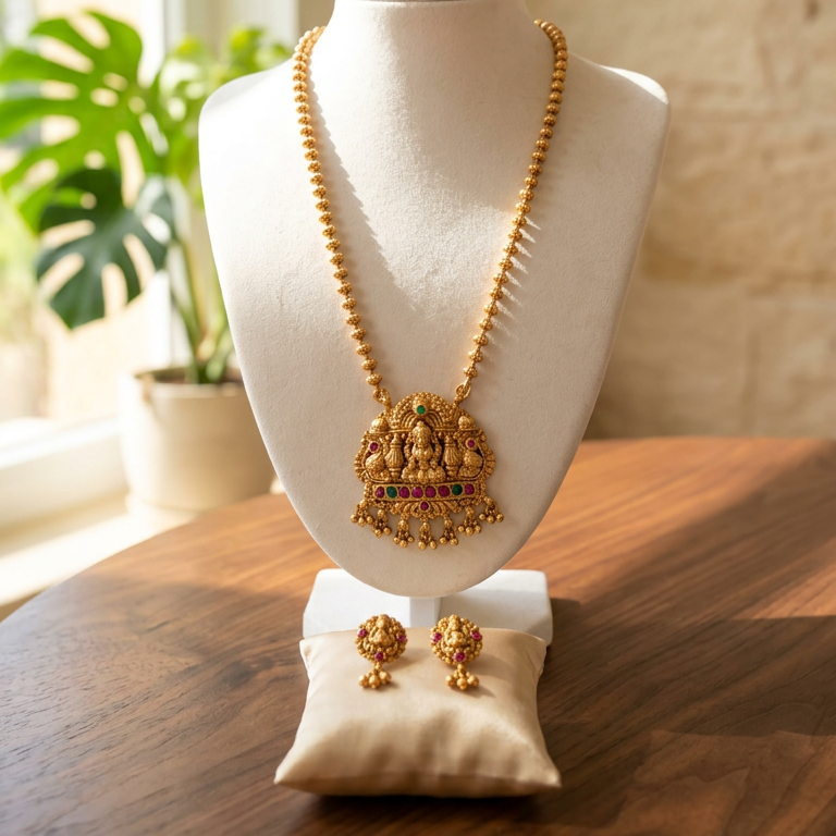 Lakshmi Pendant short necklace set(16 inch)