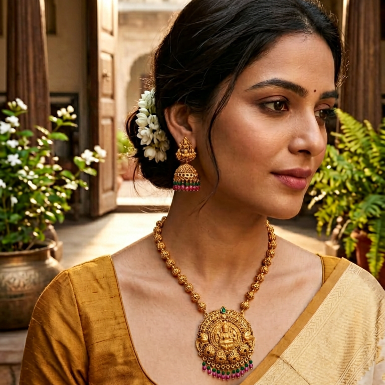 Lakshmi Pendant short necklace set(16 inch)