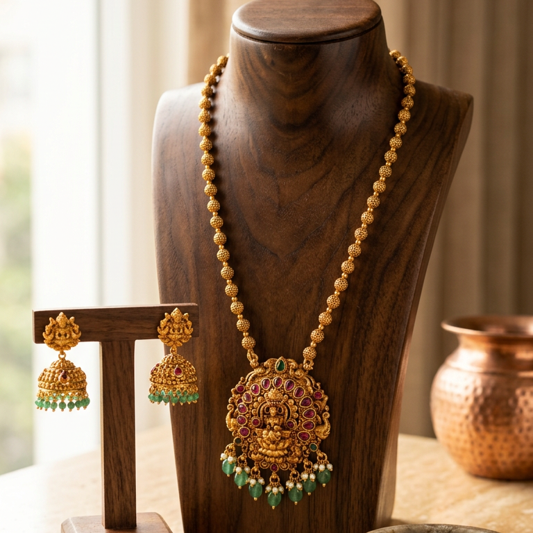 Lakshmi Pendant short necklace set(16 inch)