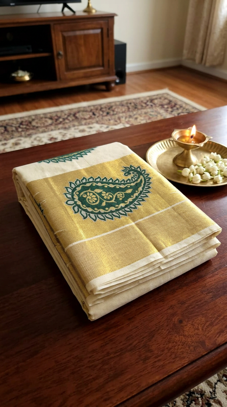 Gold Premium Cotton  Kerala Kasavu Saree