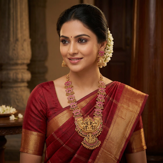 Lakshmi Lotus Necklace Set(Pink)