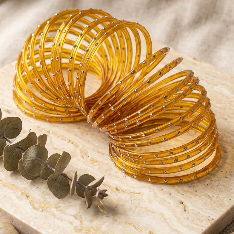 Glass Bangles with stones (set of 12)