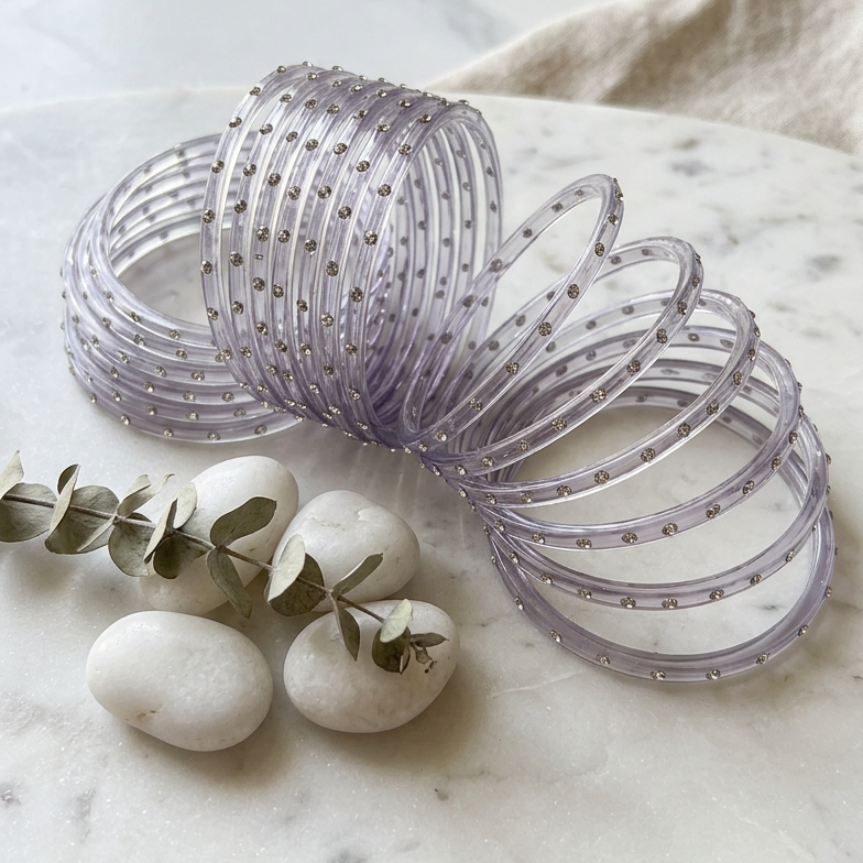 Glass Bangles with stones (set of 12)