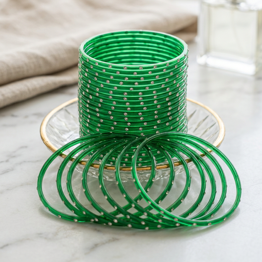 Glass Bangles with stones (set of 12)