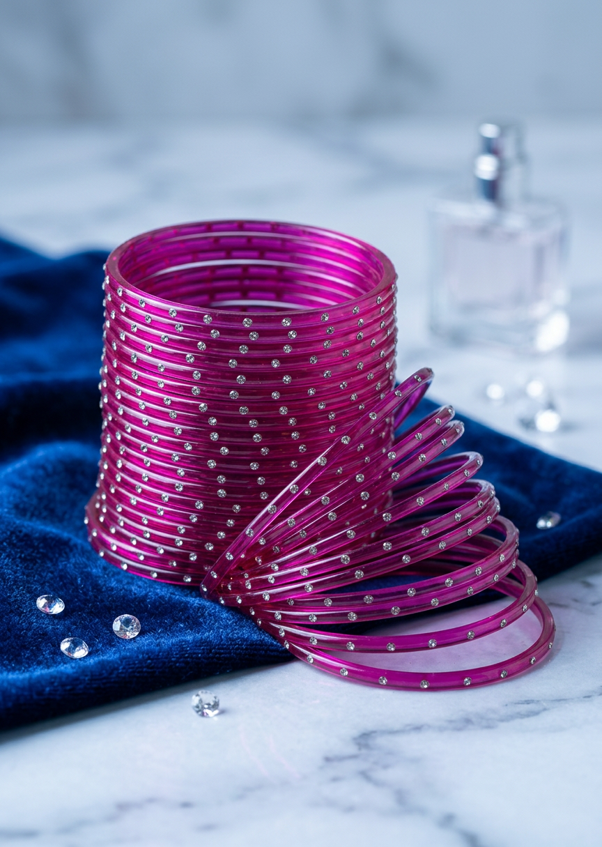Glass Bangles with stones (set of 12)