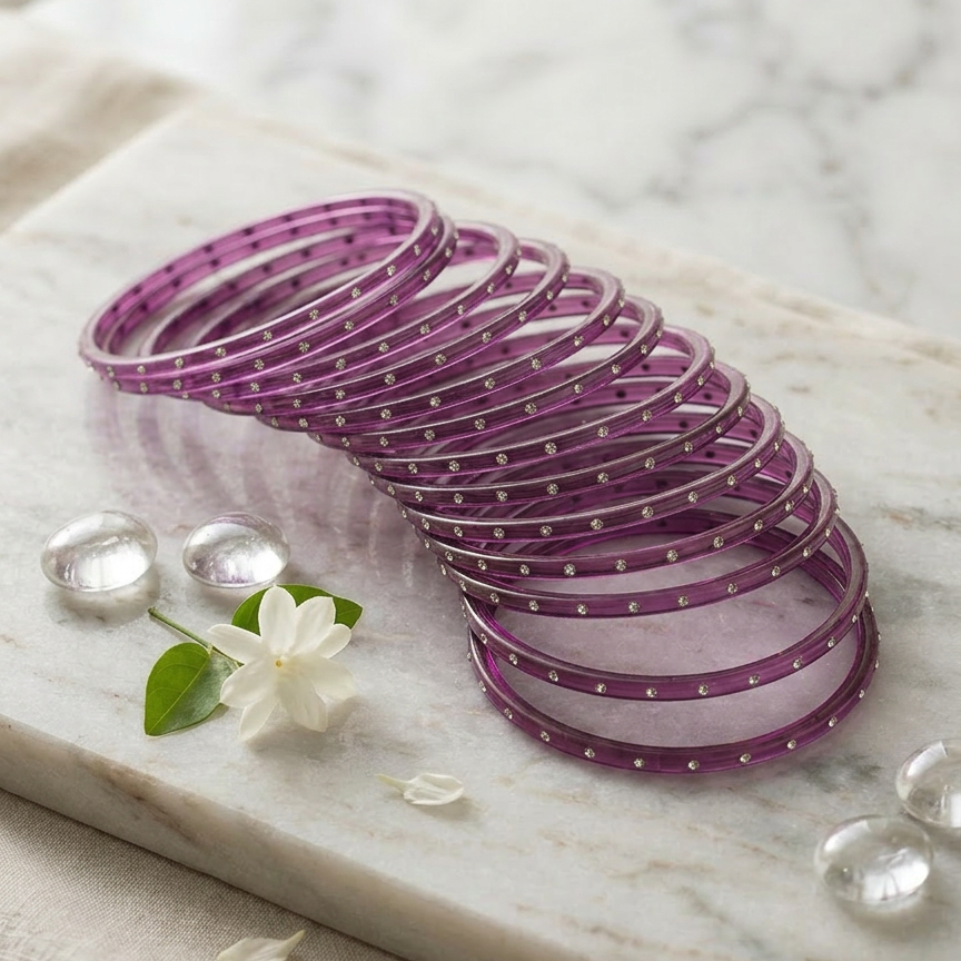 Glass Bangles with stones (set of 12)