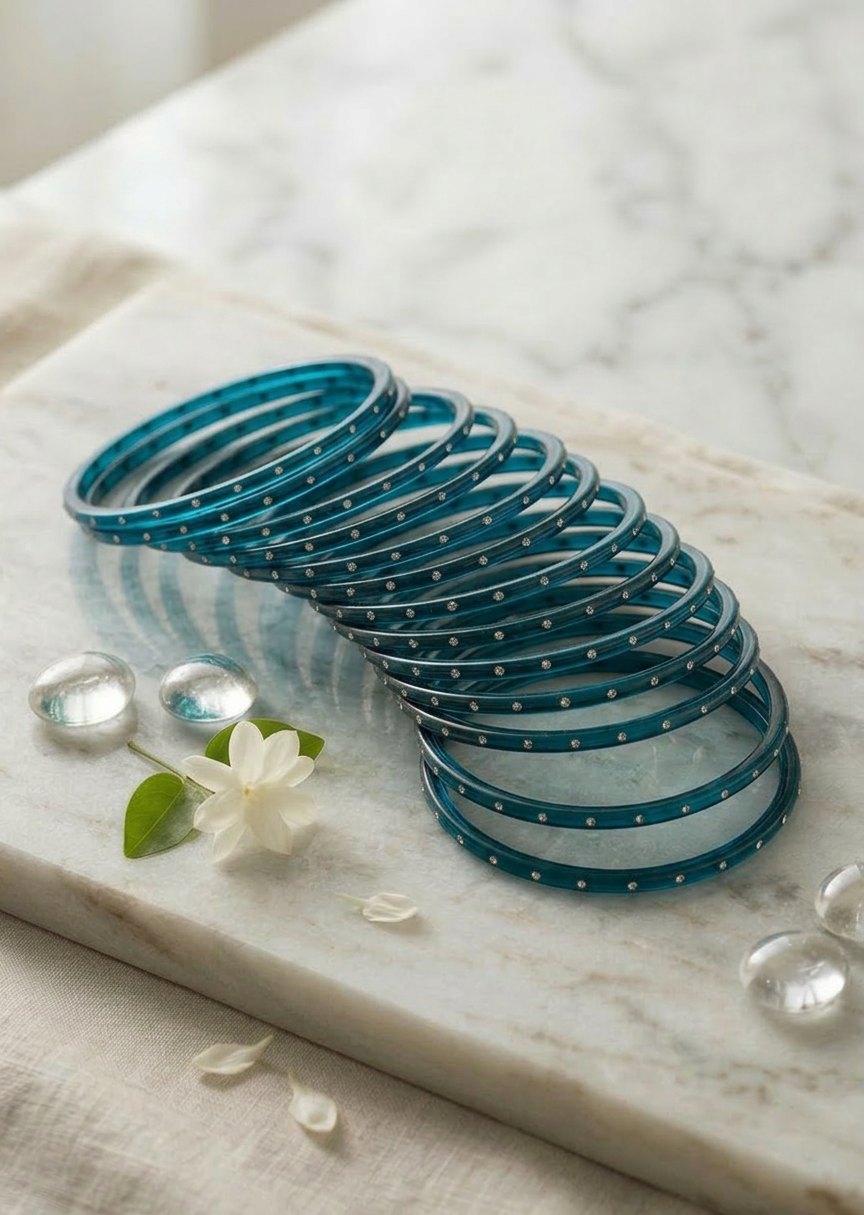 Glass Bangles with stones (set of 12)