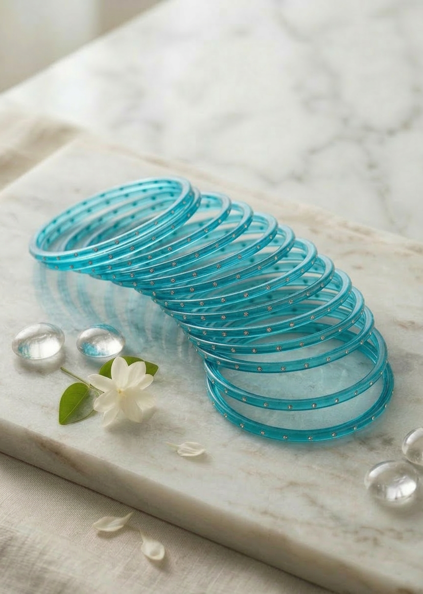 Glass Bangles with stones (set of 12)