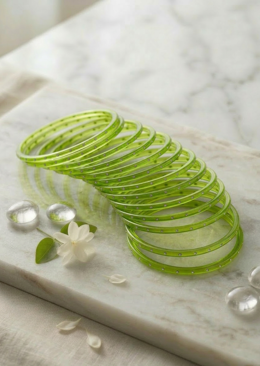 Glass Bangles with stones (set of 12)