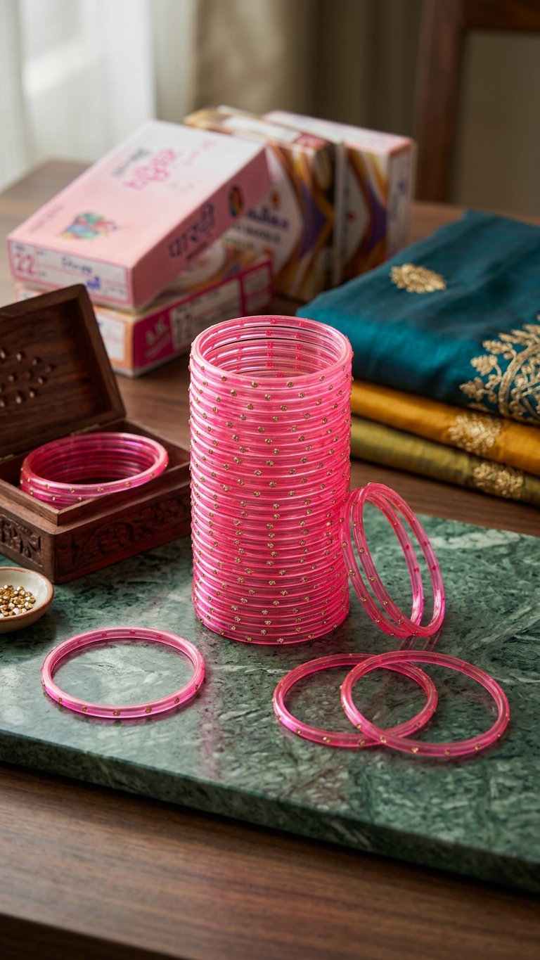 Glass Bangles with stones (set of 12)