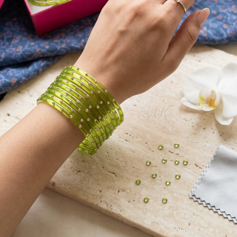 Glass Bangles with stones (set of 12)