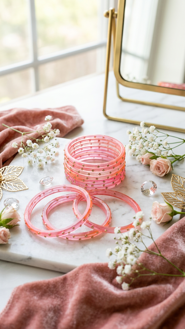 Glass Bangles with stones (set of 12)