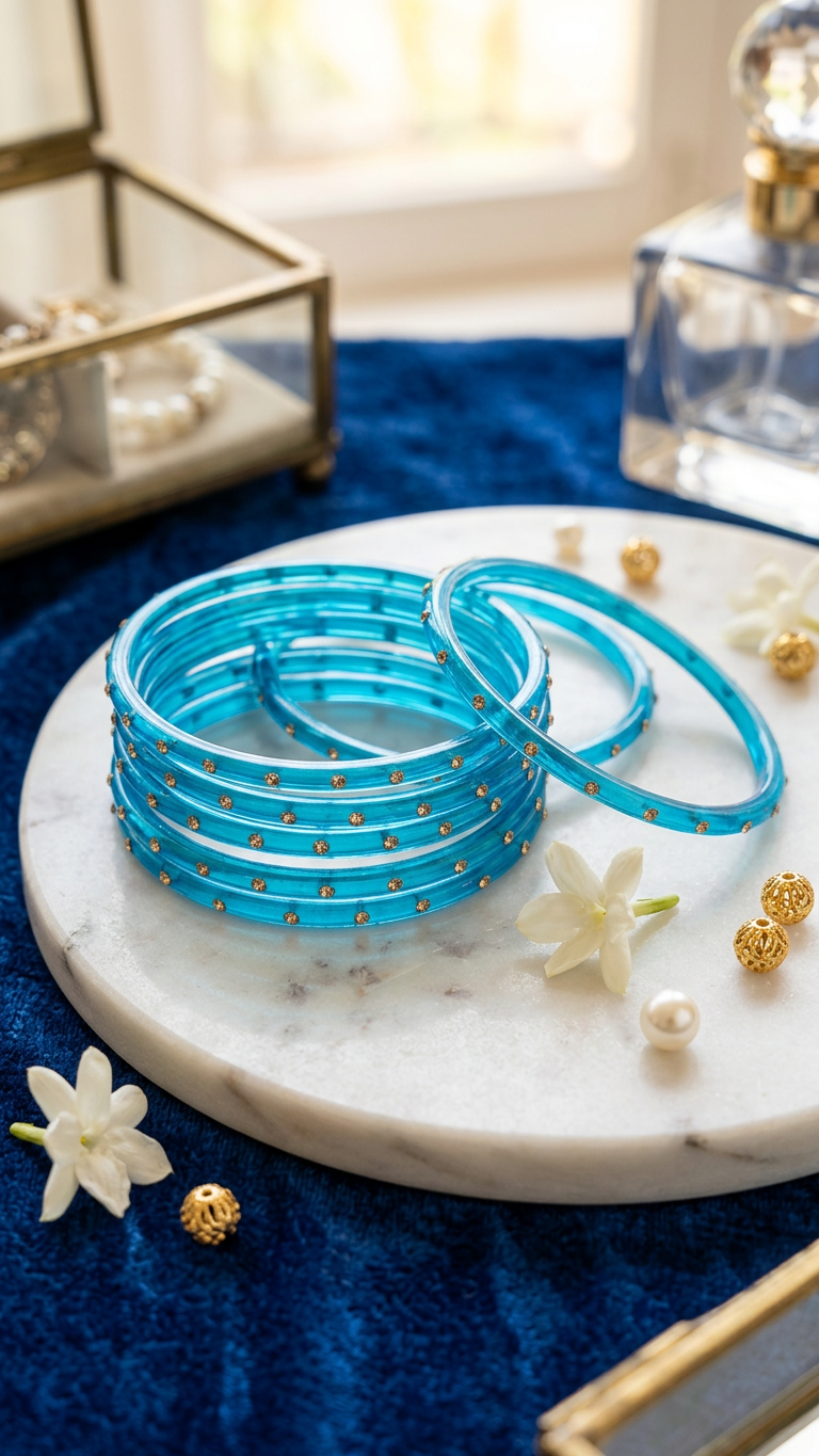 Glass Bangles with stones (set of 12)