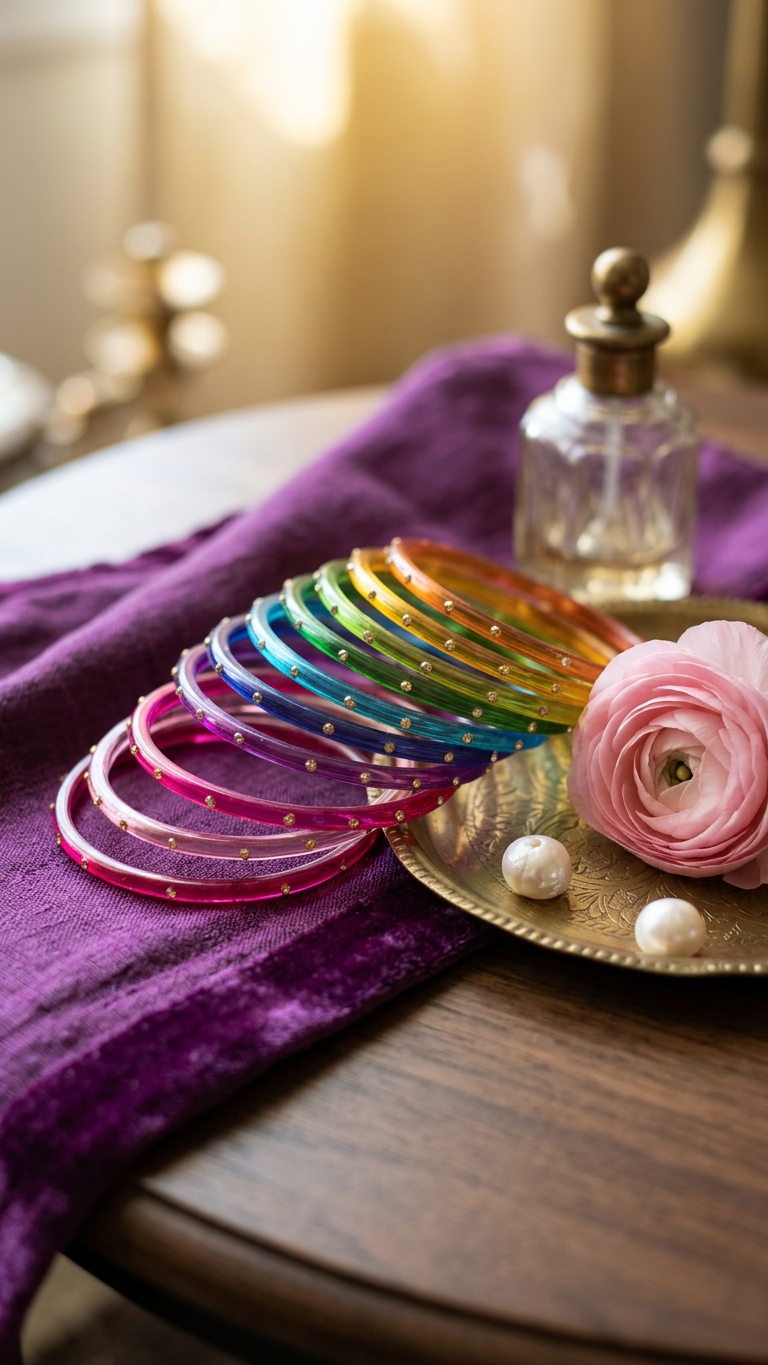 Glass Bangles with stones (set of 12)