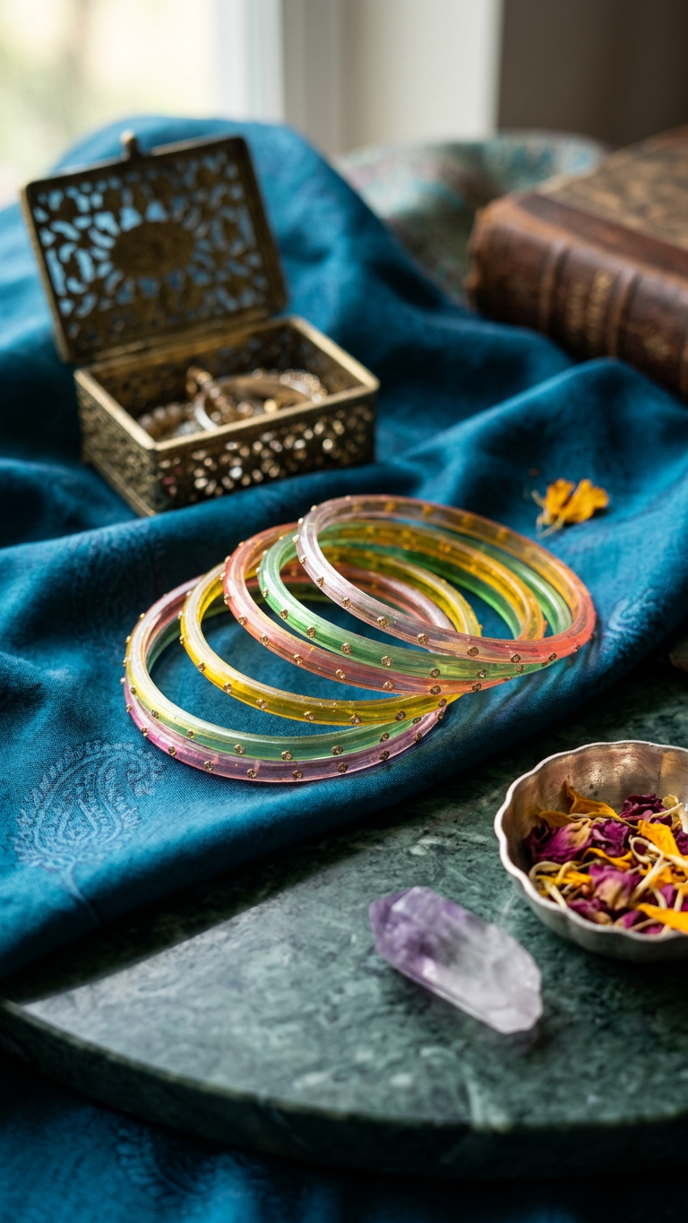 Glass Bangles with stones (set of 12)