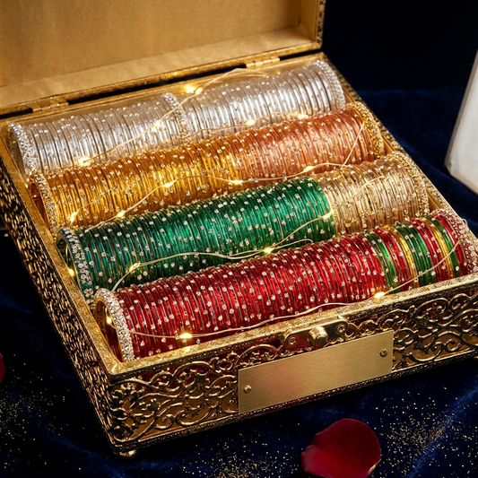 Glass Bangles with stones (set of 12)