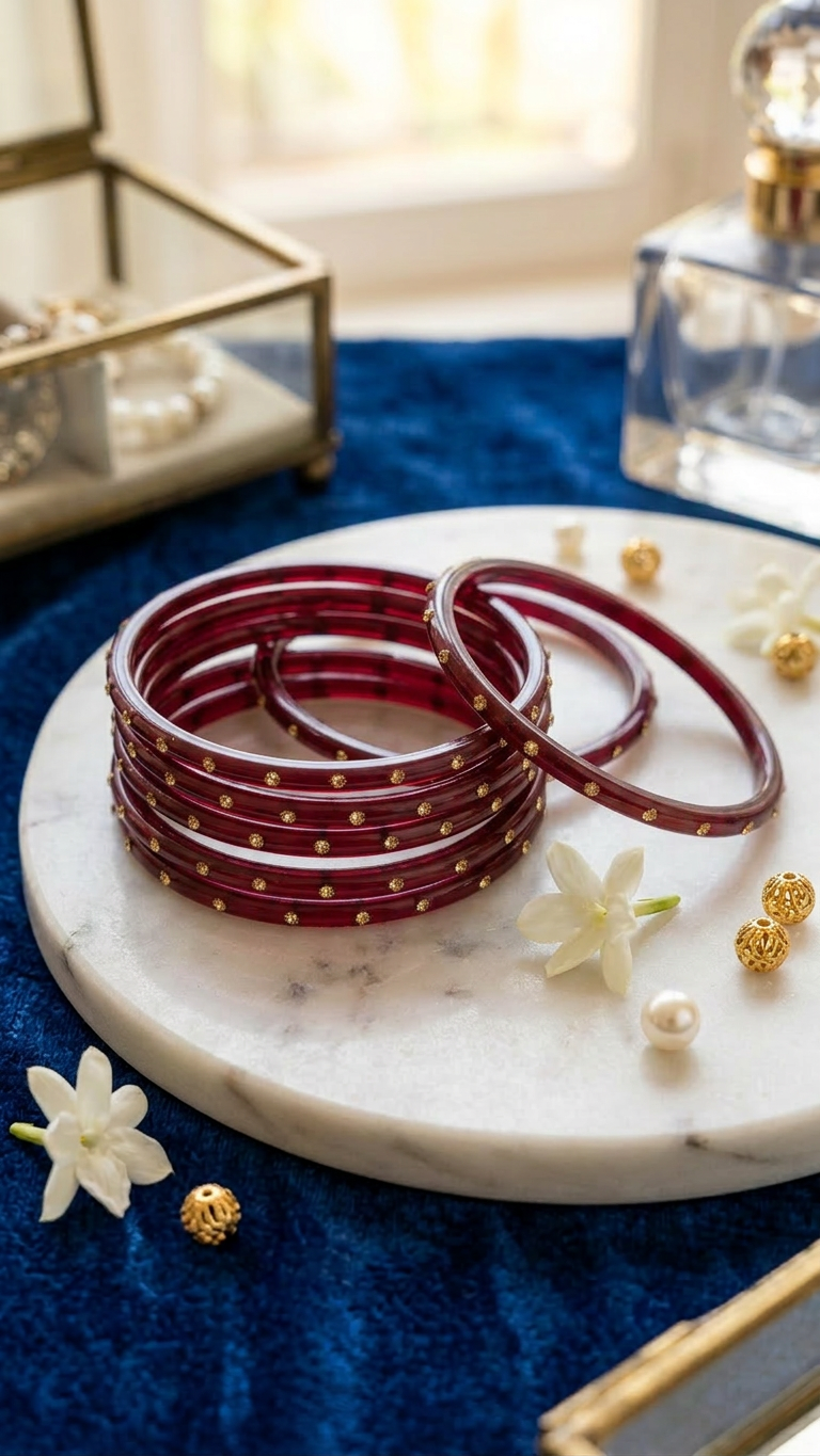 Glass Bangles with stones (set of 12)