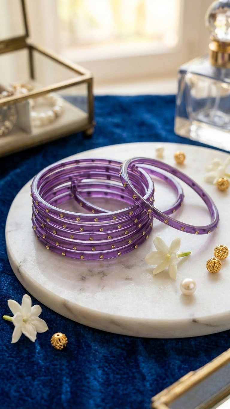 Glass Bangles with stones (set of 12)