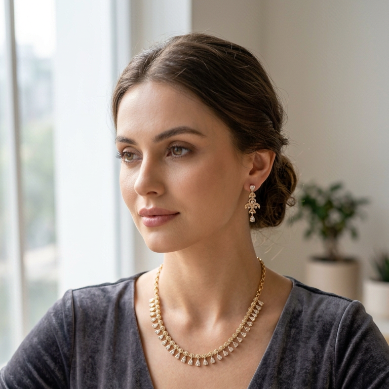 Gold Plated Necklace set with white stones