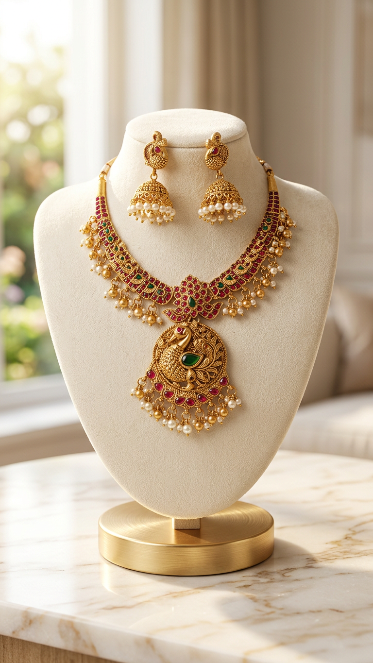 Peacock Pendant short antique necklace set