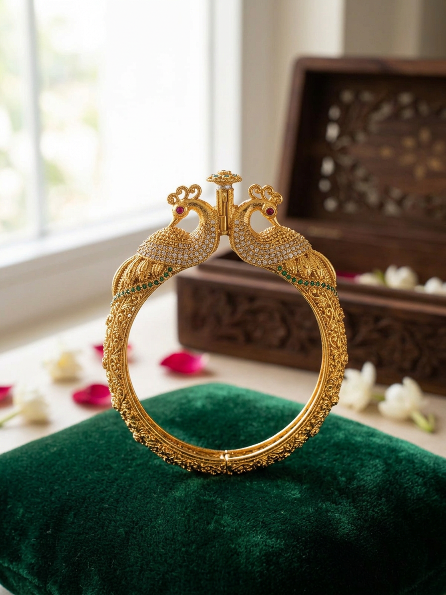 Traditional Temple peacock crafted Openable Bangle( Single piece)