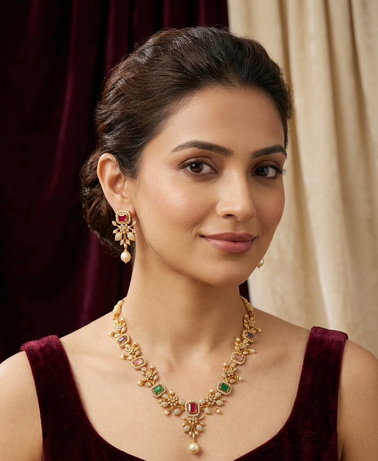 Blossom Elegance AD Short Necklace Set