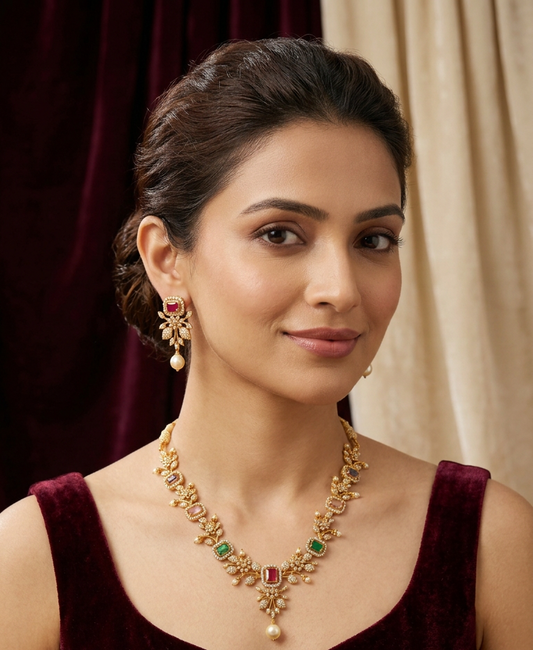 Blossom Elegance AD Short Necklace Set
