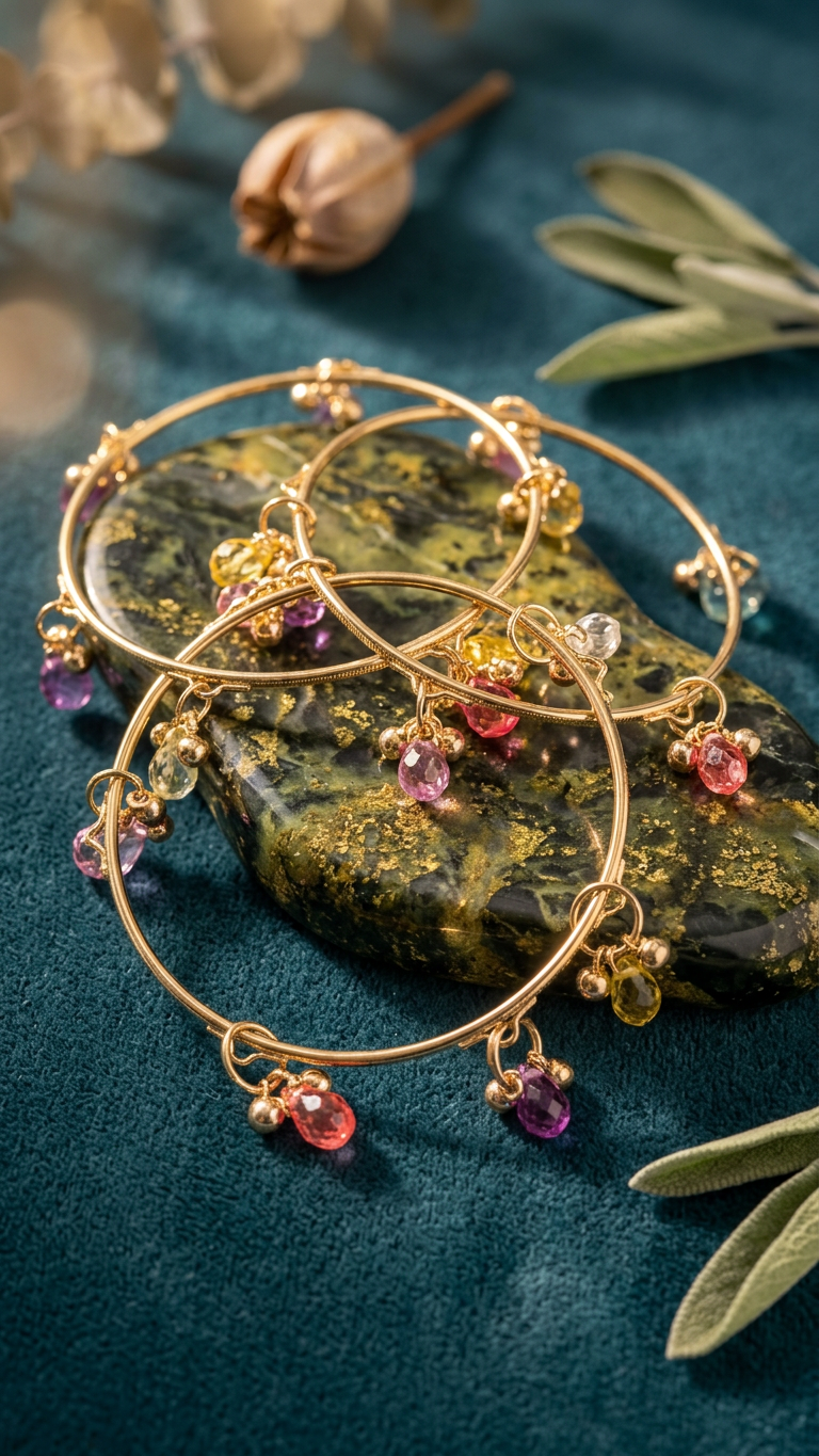 Ghungroo Bangles - Gold with Multicolor (set of 4)