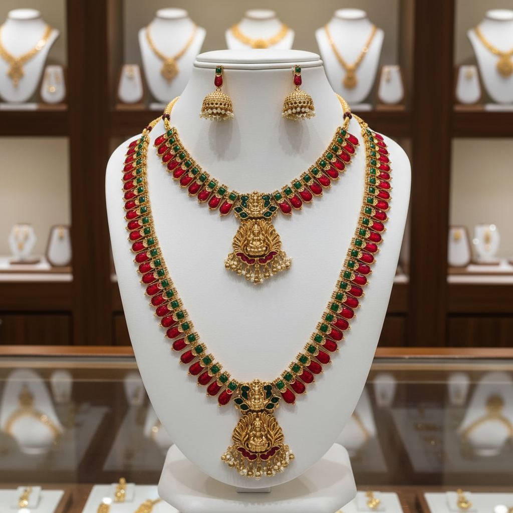 Lakshmi  Necklace combo set(Red)