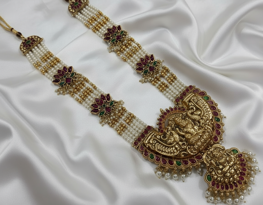 Lakshmi  Pearl and Golden Beads Antique Long Haram