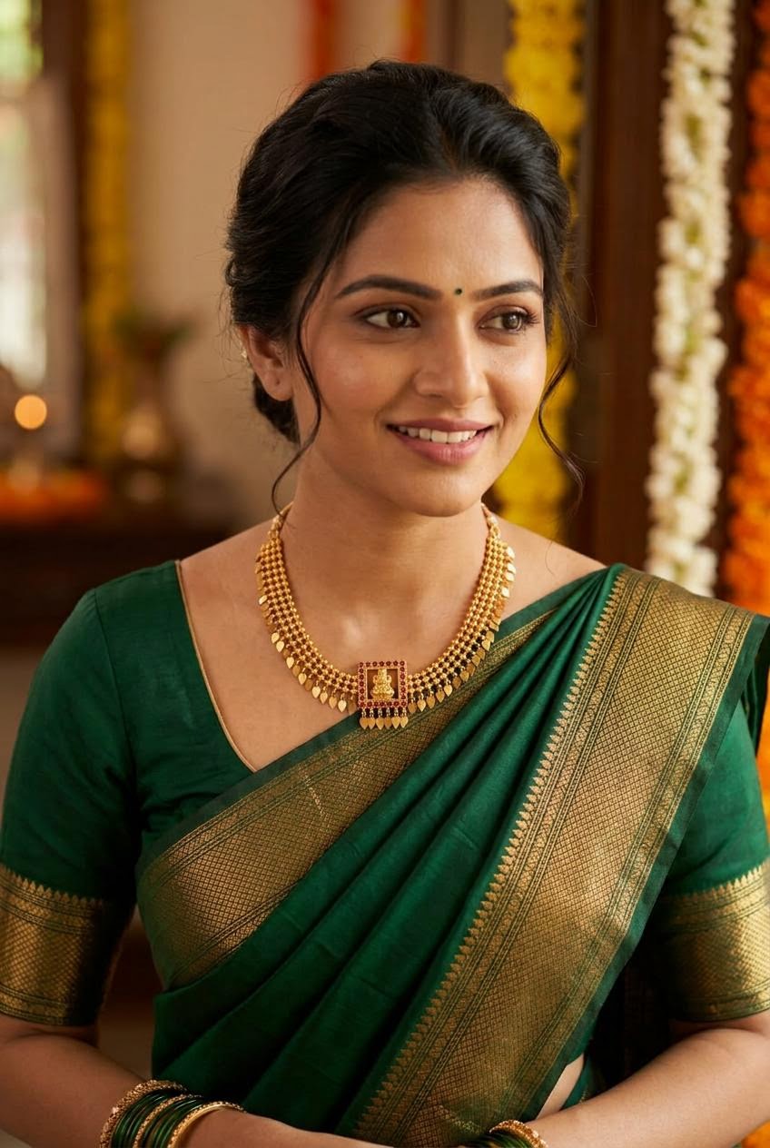 Gold Plated Elakkathaali Necklace with Lakshmi Pendant