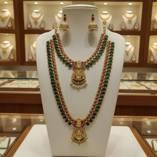 Lakshmi  Necklace combo set (Green)