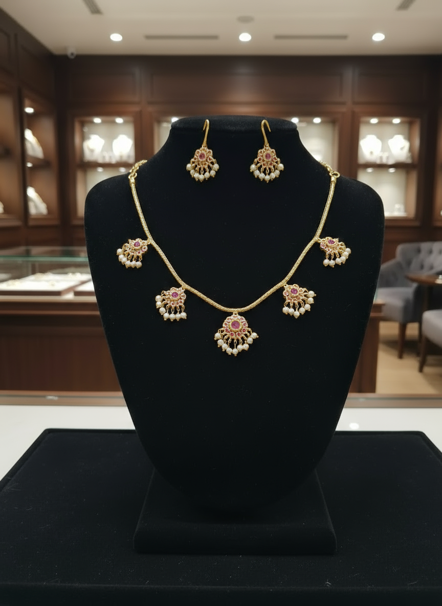 Premium Design Pearl Ruby  Necklace Set