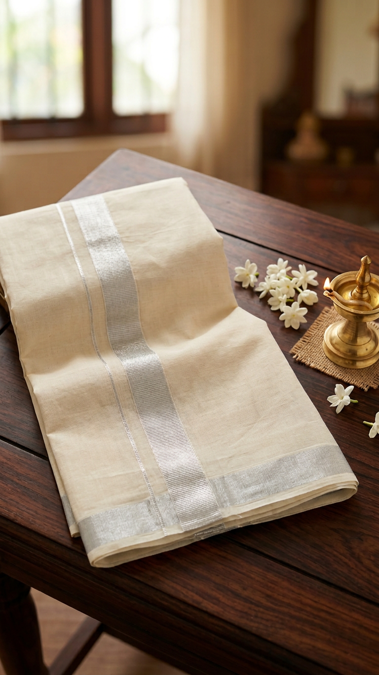 Kerala Silver Kasavu Mundu