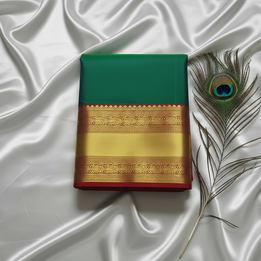 Emerald Green with  Red Border Pure Kanchipuram Silk Saree