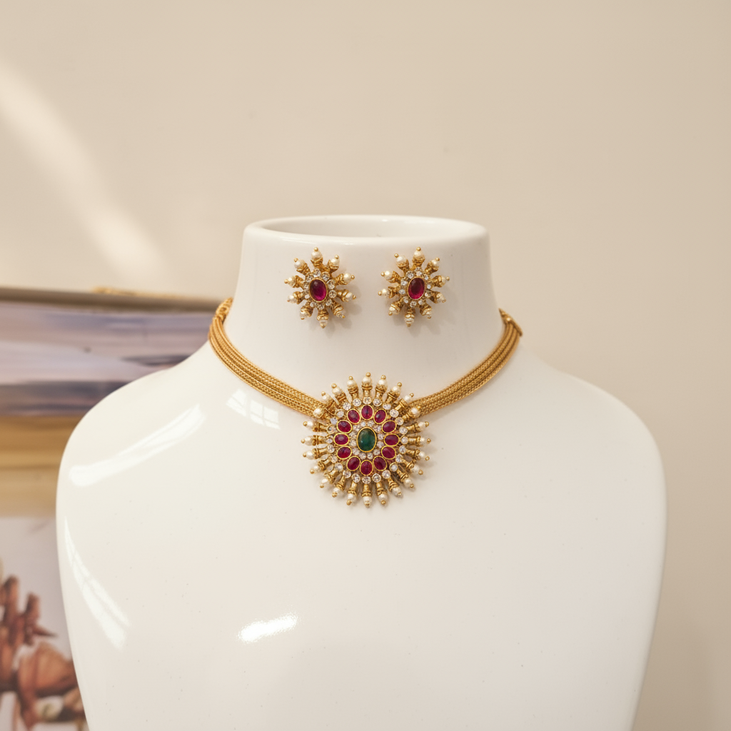 Emerald and Ruby Choker Necklace set