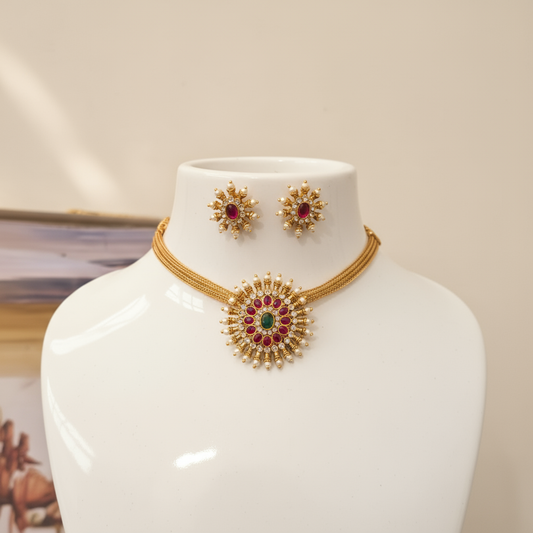 Emerald and Ruby Choker Necklace set