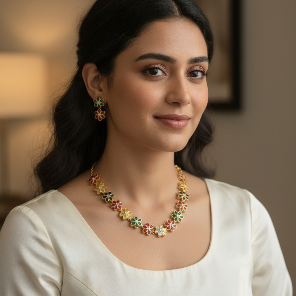 AD Floral Necklace Set